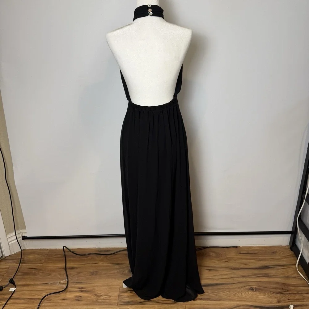 Show Me‎ Your Mumu Sz MED Colette Collar Halter Maxi Dress Black Backless